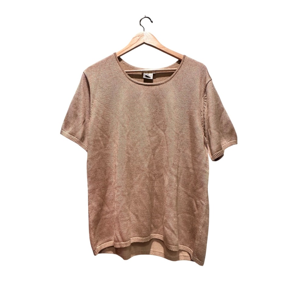 Talbots Woman Gold Knit Short Sleeve Top Size 1X Cotton Rayon Minimalist